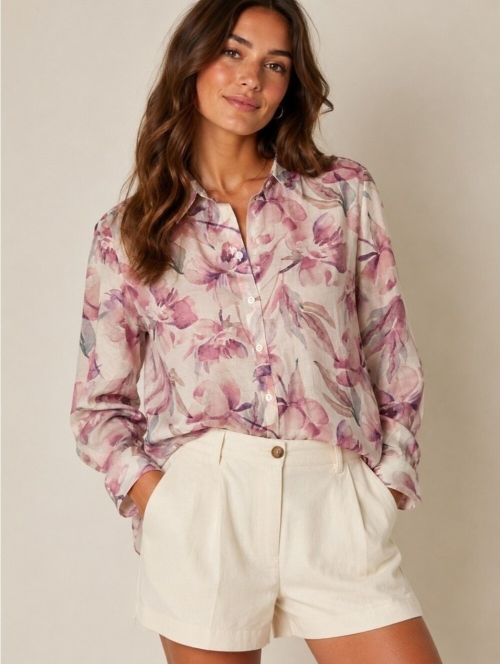 Cynthia Rowley Floral Sheer Button-Down Blouse